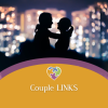 Silhouetted couple embracing against a city skyline at night, with the text “Couple LINKS” and a small heart icon overlaid on a curved banner.